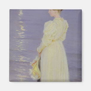 Kvinna i vit på en strand, 1893 magnet