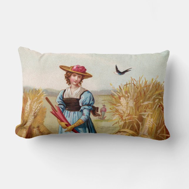 Kvinna i Wheat Fält Lumbar Pillow Lumbarkudde (Framsida)