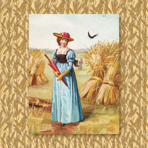 Kvinna i Wheatfield-Kanvastrycket Canvastryck