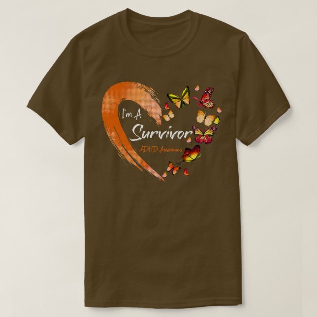 Kvinna jag är en survivor ADHD Awareness Orange Bu T Shirt (Design framsida)