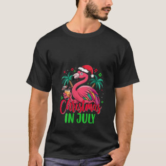 Kvinna jul i juli Flamingo Santa Hat-Tropiken T Shirt