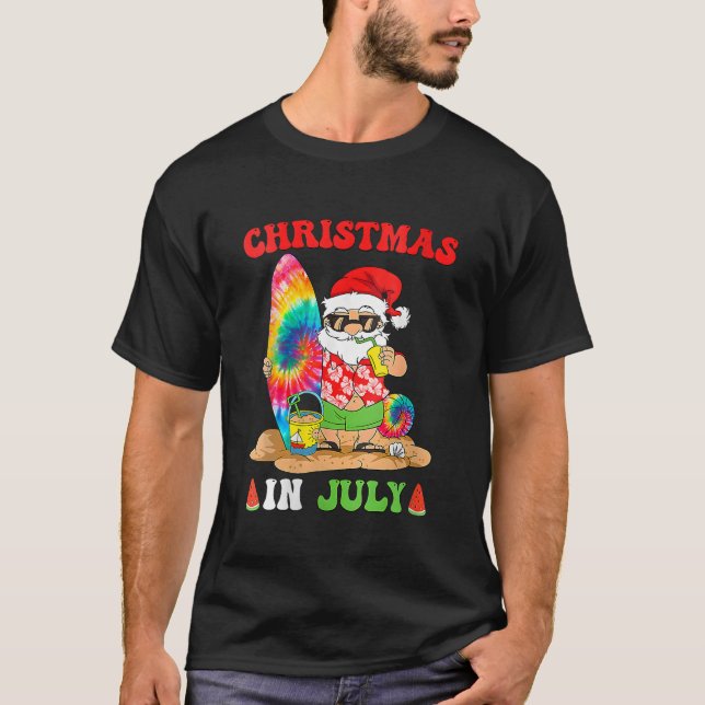 Kvinna jul i juli Santa Tie Dye Sommar Surfa T Shirt (Framsida)