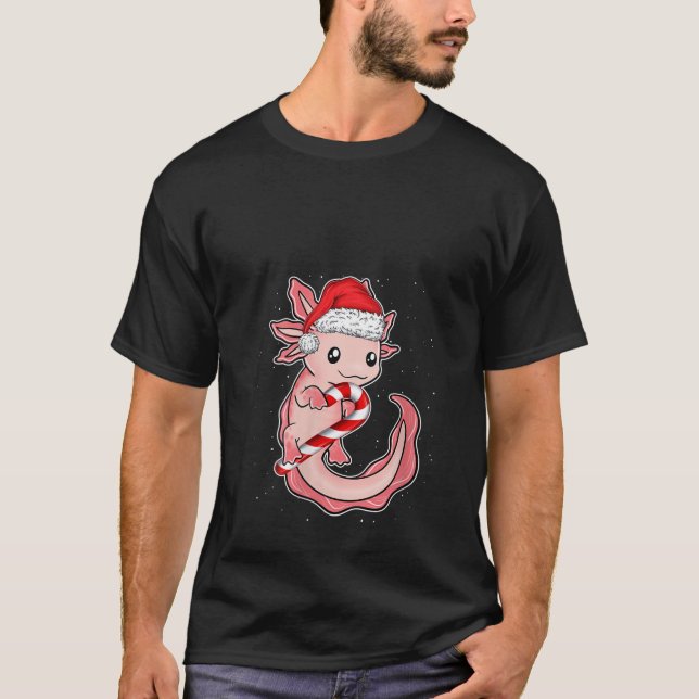 Kvinna Julfusk Smiling Axolotl Candy cane T Shirt (Framsida)