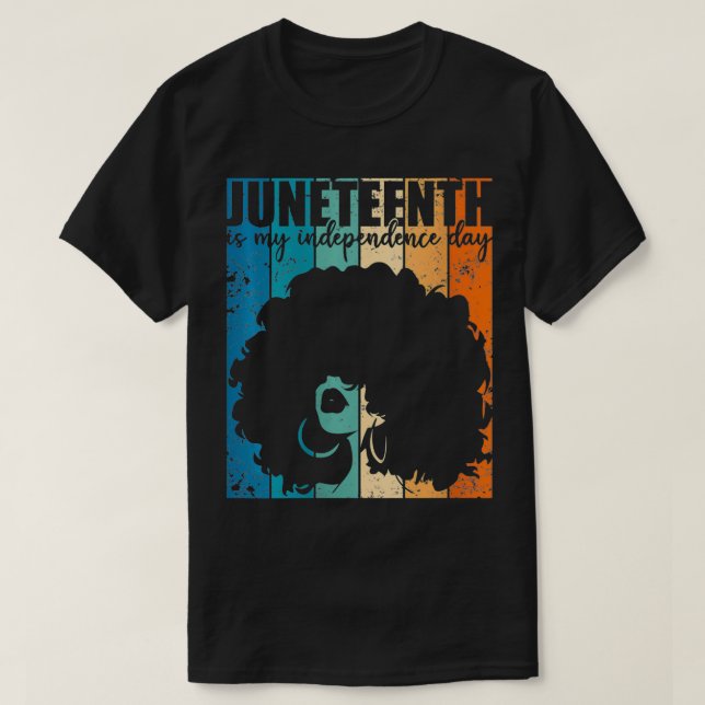 Kvinna Junetelfte min Independence day Retro Afro  T Shirt (Design framsida)