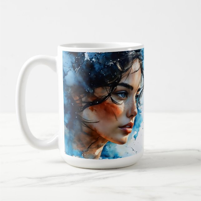 Kvinna konst för exponering av dubbla kaffemugg (Vänster)