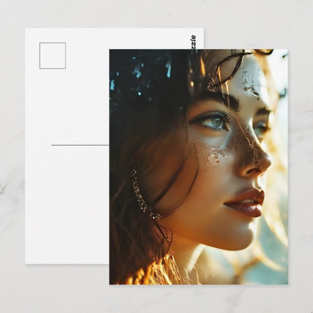 Kvinna konst med dubbelexponering vykort (Fram/baksida)