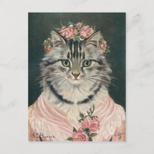 Kvinna krona rosor katt vykort
