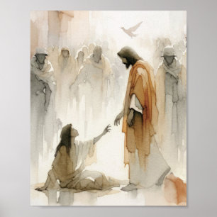 Kvinna - lagrad - Digital Watercolor Jesus Poster