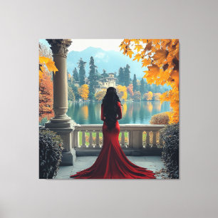 Kvinna Lake Como Utsikt Italien Sträckt Canvas Kon