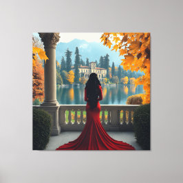 Kvinna Lake Como Utsikt Italien Sträckt Canvas Kon