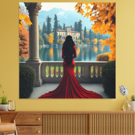 Kvinna Lake Como Utsikt Italien Sträckt Canvas Kon