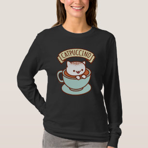 Kvinna långärmad för kattT-tröja - "CATPUCCINO T Shirt