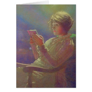 Kvinna Läsning, 1921 Hälsningskort