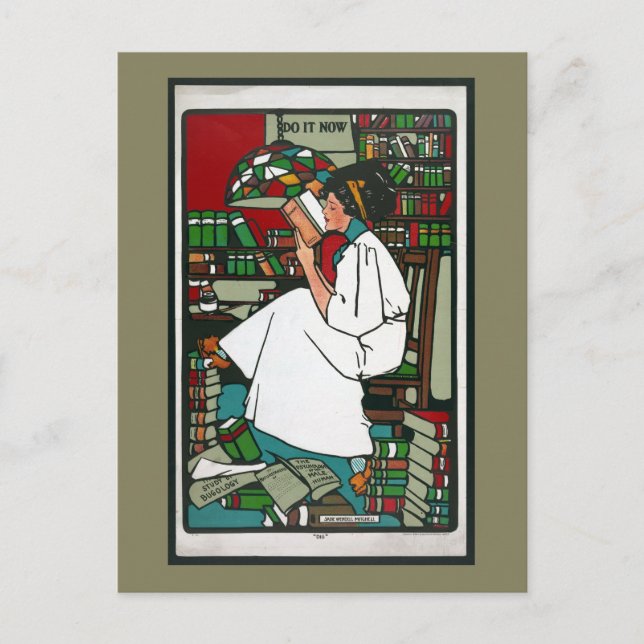 Kvinna läsning vykort (Framsida)