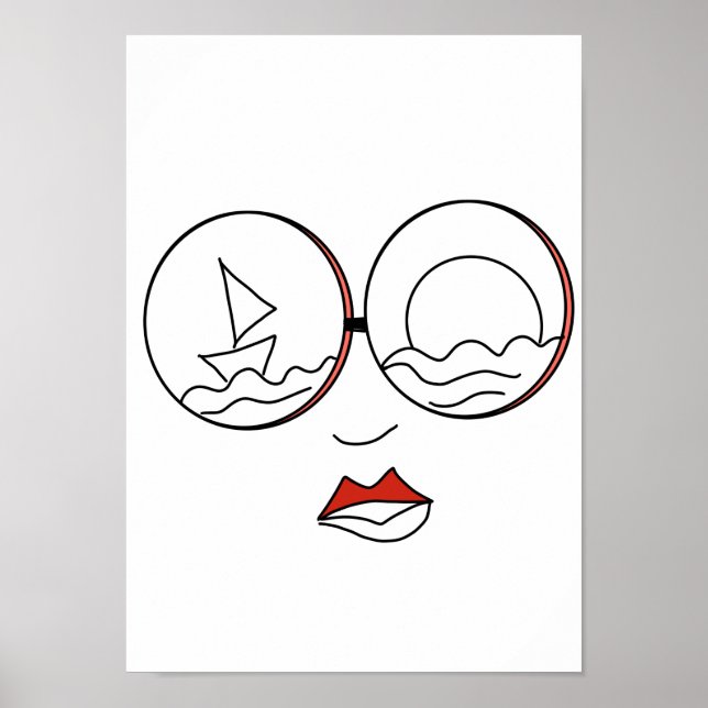 Kvinna Linjekonst Sommar Strand Poster (Framsidan)