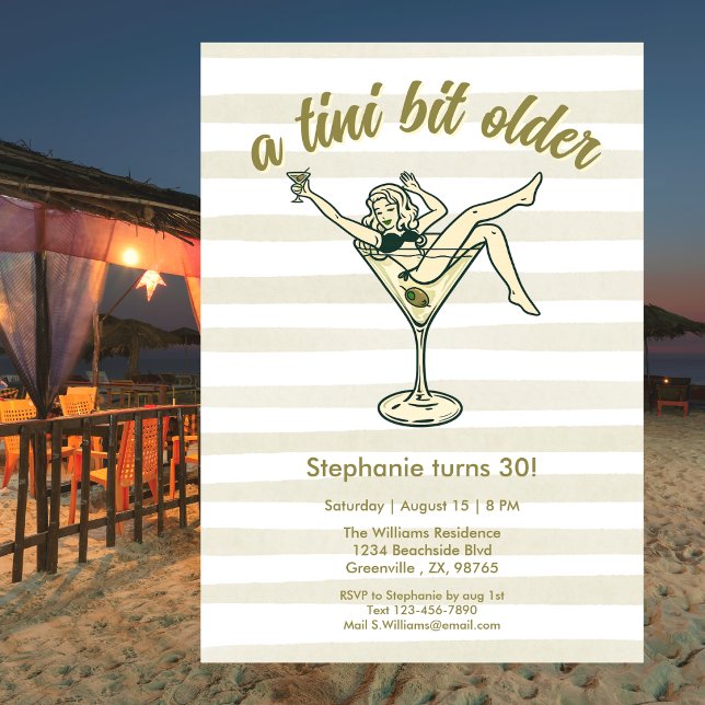 Kvinna Lite Äldre Martini Retro 30-årsdag Inbjudningar (Skapare uppladdad)