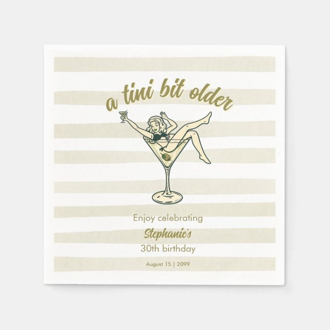 Kvinna Lite Äldre Martini Retro 30-årsdag Pappersservett (Framsidan)