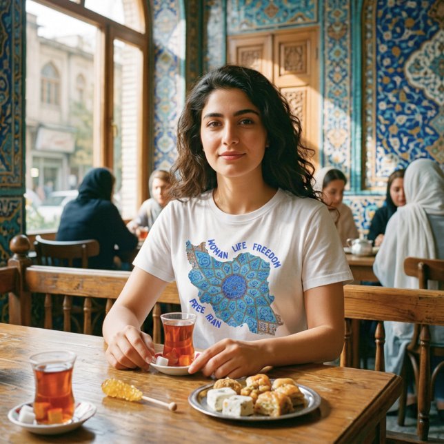 Kvinna Liv Frihet | Persisk Minakari Blå T Shirt (Woman Life Freedom | Persian Minakari Blue T-Shirt)