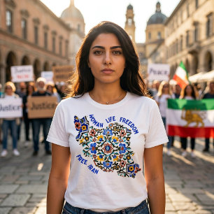 Kvinna Liv Frihet Persiska Plattor Blå T Shirt