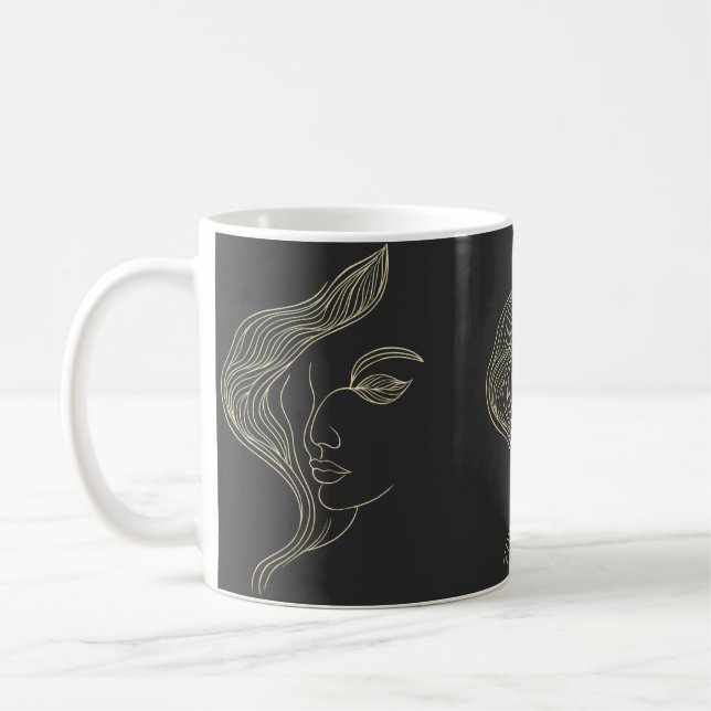 Kvinna Löv Elegant Linjekonst Profil Kaffemugg (Vänster)