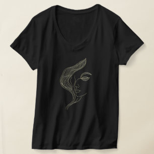 Kvinna Löv Elegant Linjekonst Profil T Shirt