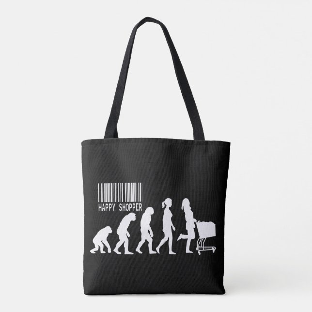 Kvinna Lycklig Shoppare Evolution parodi Tygkasse (Baksida)
