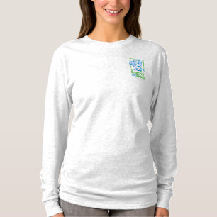 Kvinna lycklig T-tröja för hundlångärmad (grå T Shirt