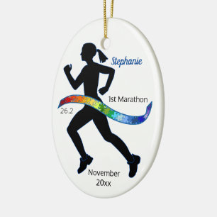 Kvinna Marathon Autism Pussel Regnbåge Julgransprydnad Keramik
