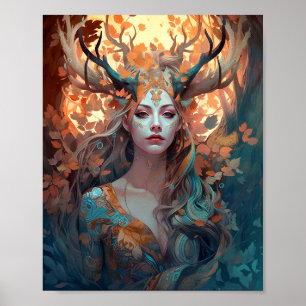 Kvinna med Antlers Fantasy Art Poster