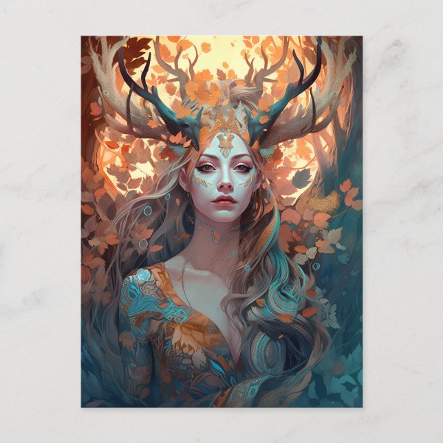 Kvinna med Antlers Fantasy Art Vykort (Framsida)