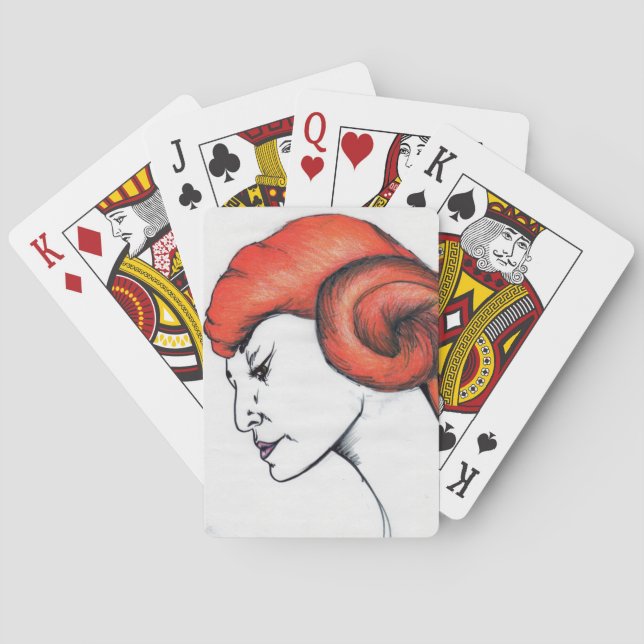 Kvinna med apelsinfärgat mandarin hår - Pop Art Casinokort (Baksidan)