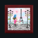Kvinna med ballonger i Parisaffären Eiffel Torn Minnesask<br><div class="desc">Söt Woman and Rosa Heart Balloon - I Kärlek Paris - Eiffel Torn Romantic Teckning - Välj / lägg till din unika text / teckensnitt / Färg - Gör ditt Speciella utfall - Ändra storlek och flytta eller ta bort eller lägg till inslag - Bild / text med anpassning verktyg!...</div>