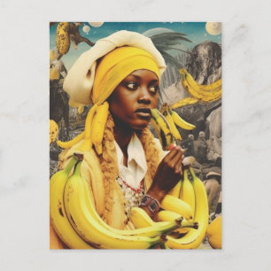 Kvinna med Banana Fruit Collage Vykort