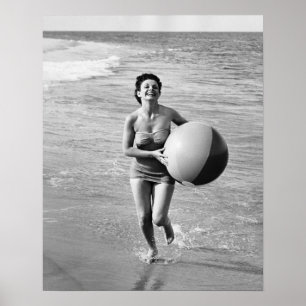 Kvinna med Beach Boll Poster