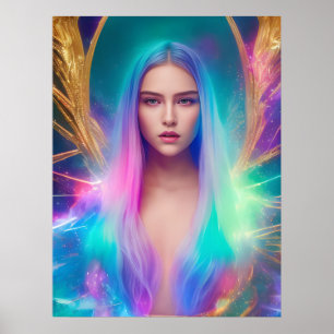 Kvinna med blått och lila hår poster