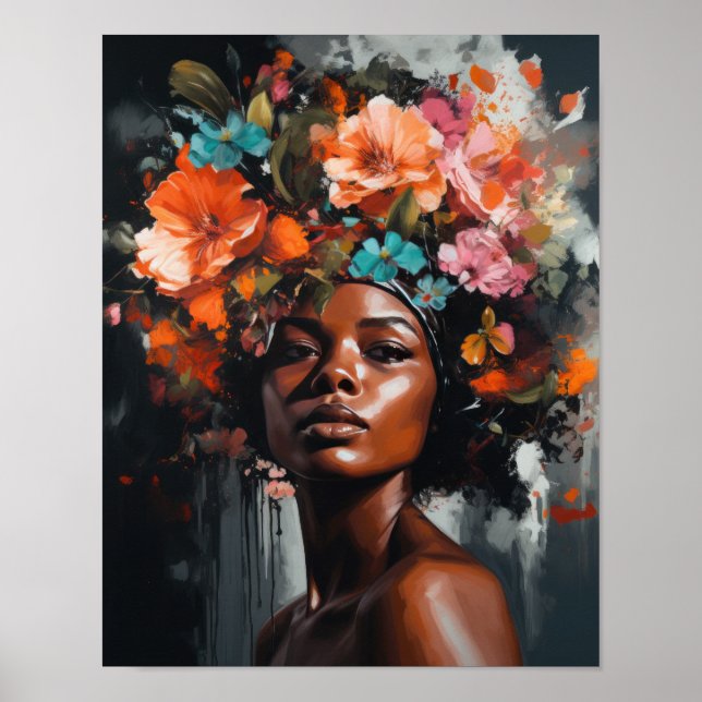 Kvinna med blomma Huvud Konsttryck Poster (Framsidan)