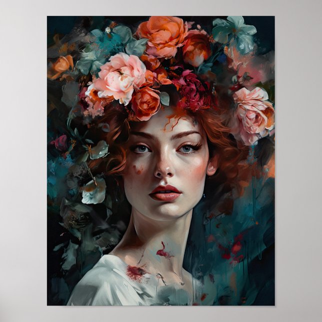 Kvinna med blomma Huvud Konsttryck Poster (Framsidan)