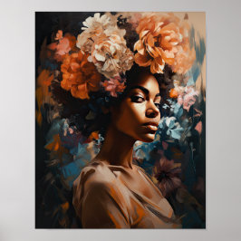 Kvinna med blomma Huvud Konsttryck Poster