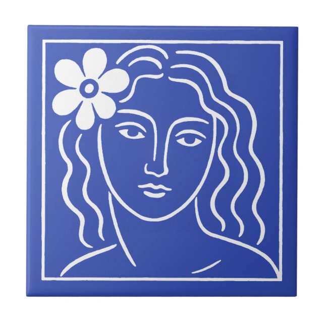 Kvinna med blomma i håret kakelplatta (Framsidan)
