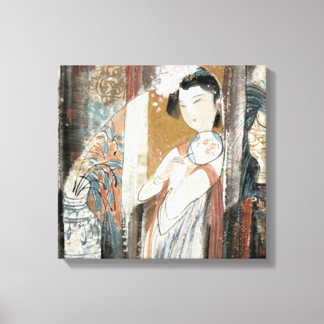 Kvinna med Blommigt Hairpin Canvastryck (Framsida)