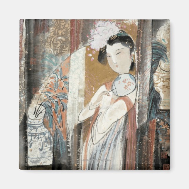 Kvinna med Blommigt Hairpin Magnet (Framsidan)