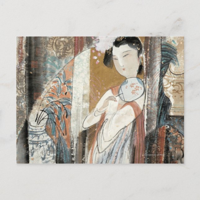 Kvinna med Blommigt Hairpin Vykort (Framsida)