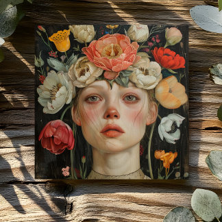 KVINNA MED BLOMMOR KORT