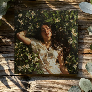 KVINNA MED BLOMMOR KORT