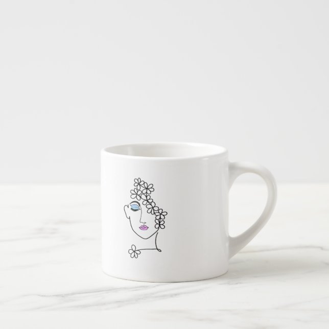 Kvinna med blommor Linjekonst   Espressomugg (Höger)
