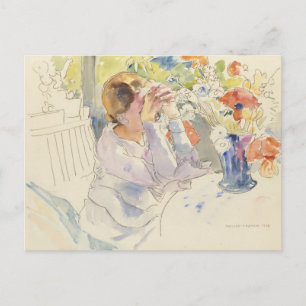 Kvinna med blomsterbukett Philipp Franck Vykort