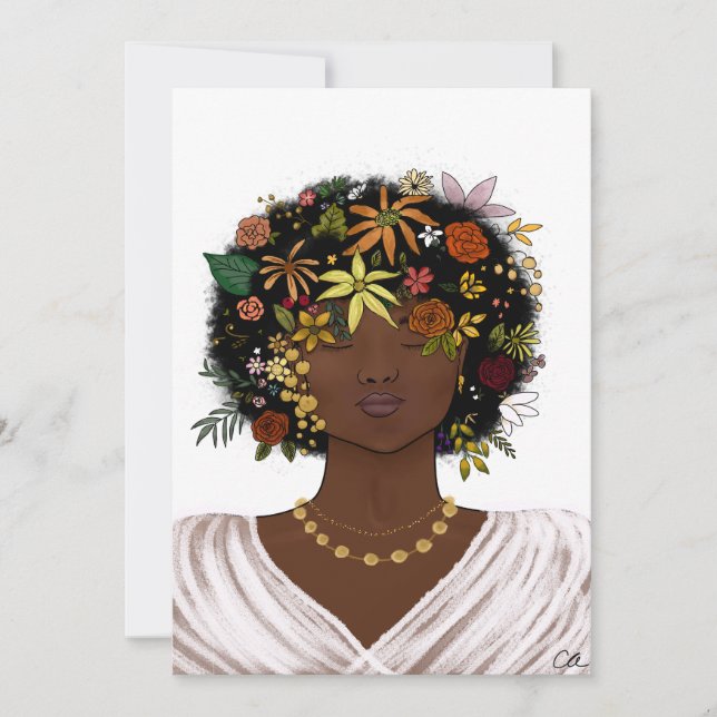 Kvinna med blomstrande Afro Julkort (Framsida)