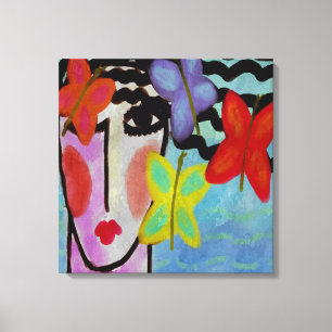 Kvinna med Butterflies Abstrakt Digital Painting Canvastryck