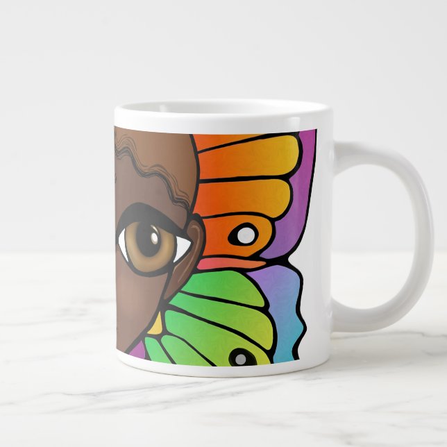 Kvinna med Butterfly Vingar Bright och färgstark Jumbo Mugg (Höger)