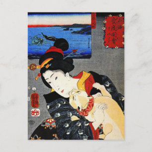 Kvinna med Cat-Japansk Art - Utagawa Kuniyoshi Vykort